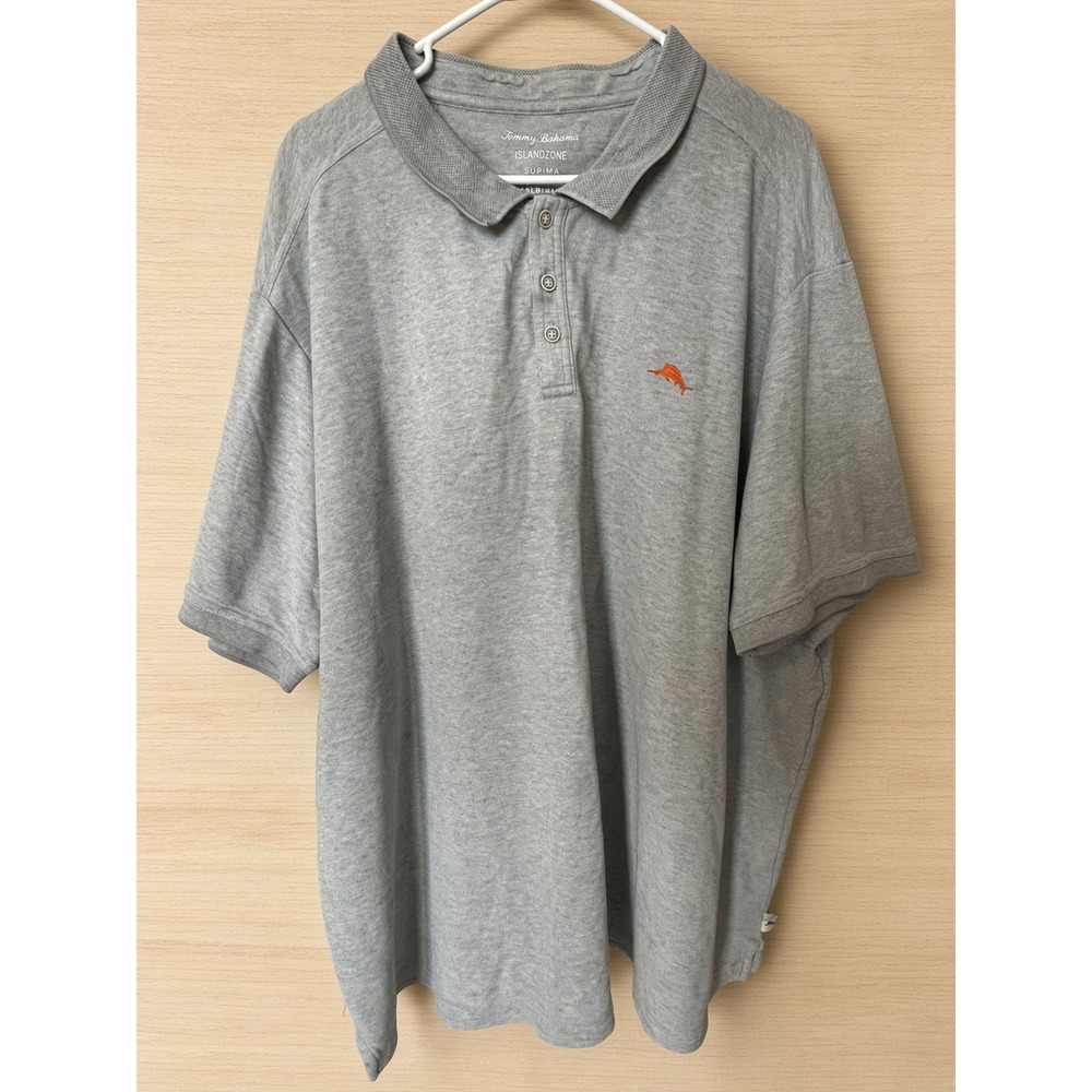 Tommy Bahama IslandZone Supima Cotton Polo Mens 3XL Big Gray Orange Marlin Logo